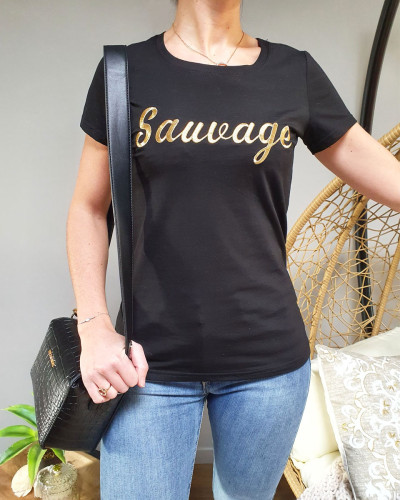 T-Shirt noir Sauvage doré