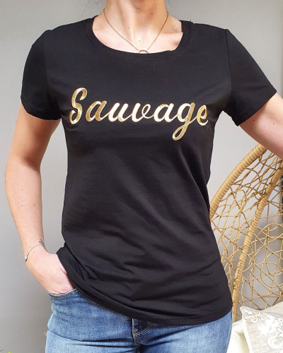 T-Shirt noir Sauvage doré