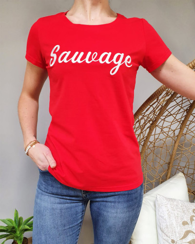 T-Shirt rouge sauvage blanc