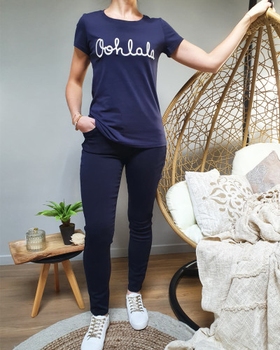 T-Shirt bleu marine oohlala blanc