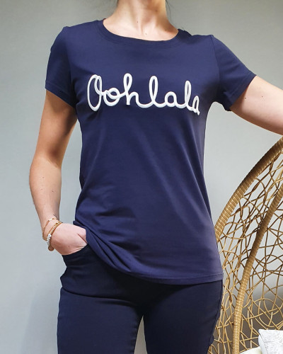 T-Shirt bleu marine oohlala blanc