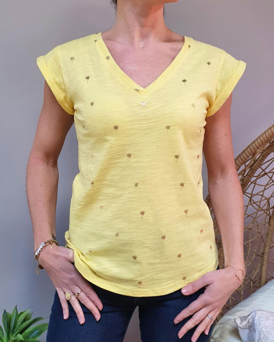 T-Shirt jaune palmier doré