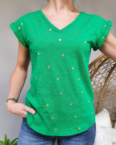 T-Shirt vert palmier doré