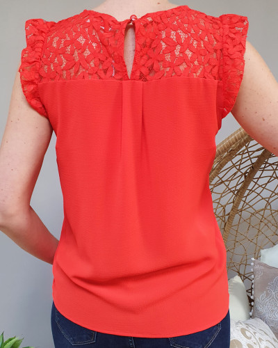 Blouse sans manches dentelle rouge