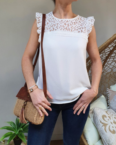 Blouse sans manches dentelle blanche