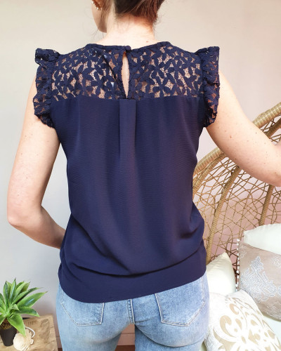 Blouse sans manches dentelle marine