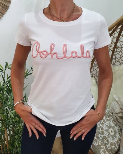 T-Shirt blanc Oohlala rose poudré