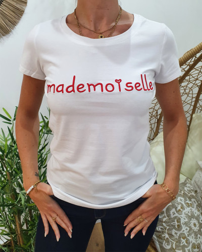 T-Shirt blanc Mademoiselle rouge
