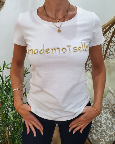 T-Shirt blanc Mademoiselle doré