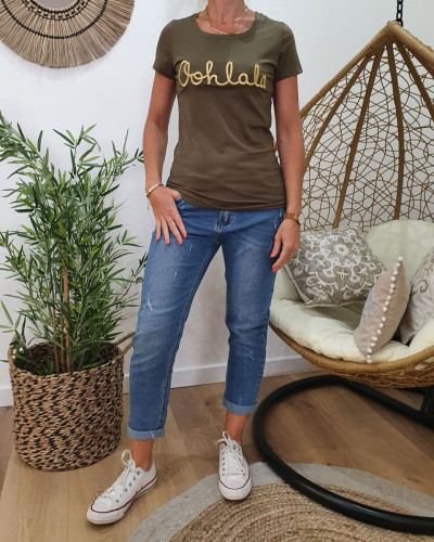 T-Shirt femme kaki Oohlala doré