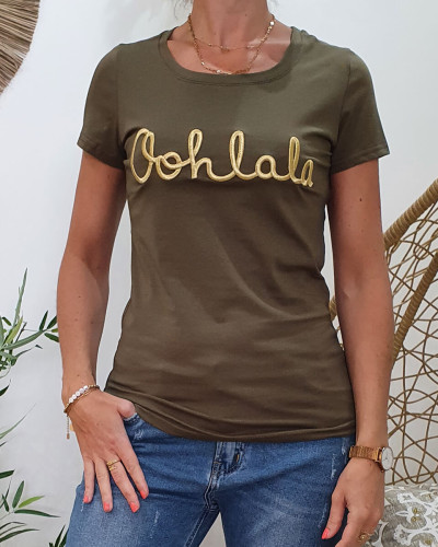 T-Shirt femme kaki Oohlala doré