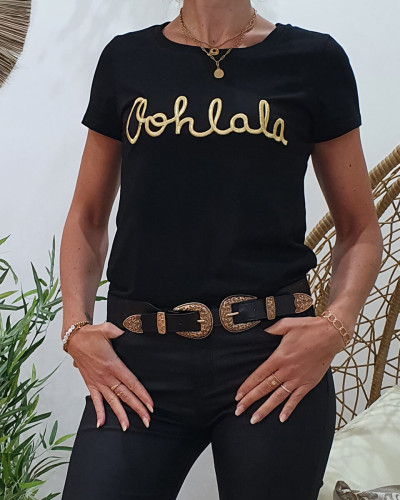 T-Shirt femme noir Oohlala doré