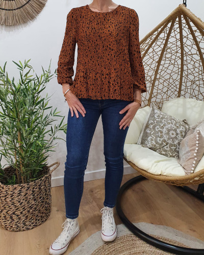 Blouse rouille voilage imprimé léopard