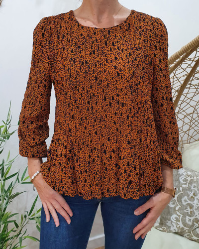 Blouse rouille voilage imprimé léopard