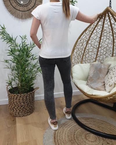T-Shirt blanc femme sunset terracota pailleté