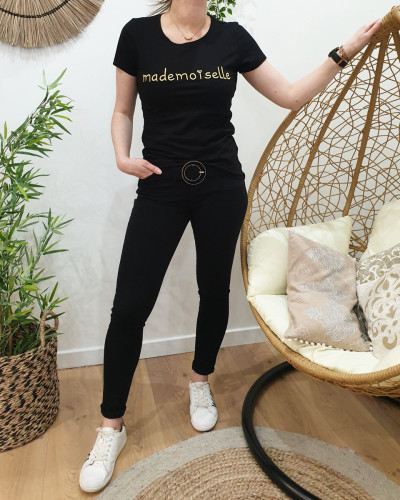 T-Shirt noir Mademoiselle doré