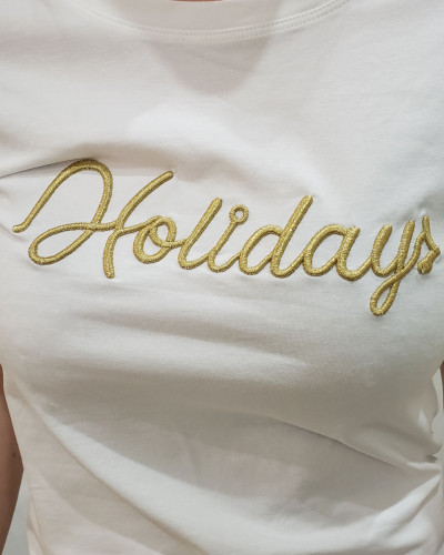 T-Shirt blanc Holidays doré