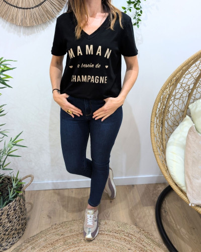 T-Shirt Maman a besoin de champagne paillettes