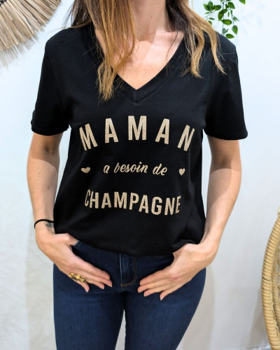 T-Shirt Maman a besoin de champagne paillettes