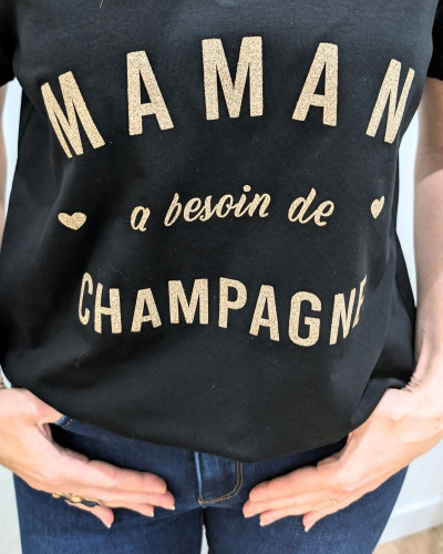 T-Shirt Maman a besoin de champagne paillettes