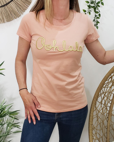 T-Shirt femme rose saumon Oohlala doré