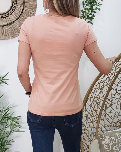 T-Shirt femme rose saumon Oohlala doré