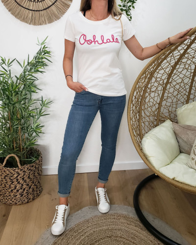 T-Shirt blanc Oohlala rose fuchsia