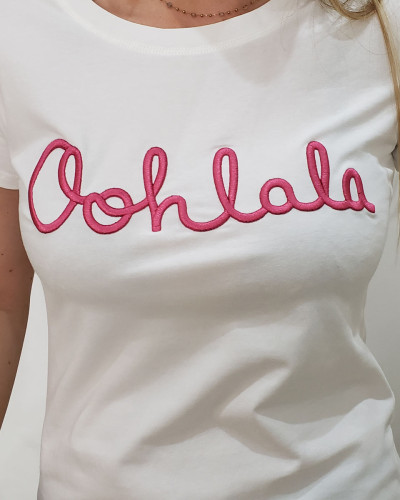 T-Shirt blanc Oohlala rose fuchsia