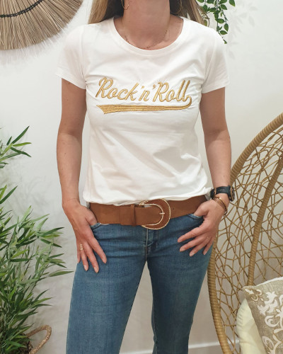 T-Shirt blanc Rock'n'roll doré