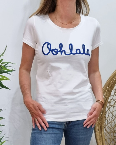 T-Shirt blanc Oohlala bleu roi