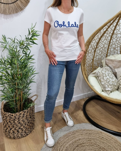 T-Shirt blanc Oohlala bleu roi