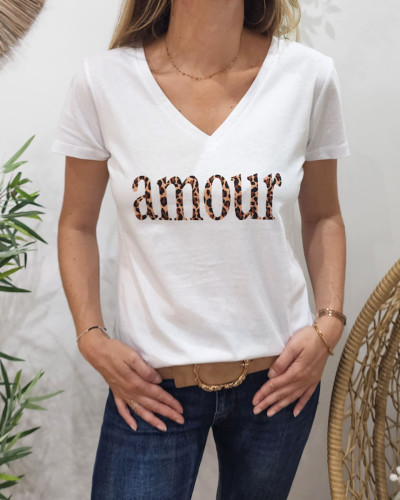 T-shirt blanc amour léopard