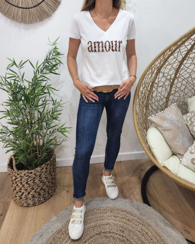 T-shirt blanc amour léopard