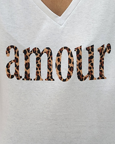 T-shirt blanc amour léopard