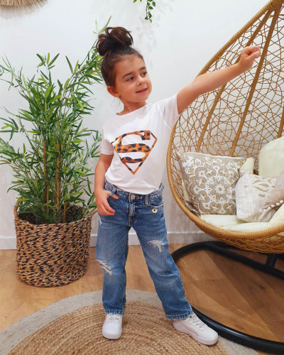 T-shirt enfant blanc superman léopard