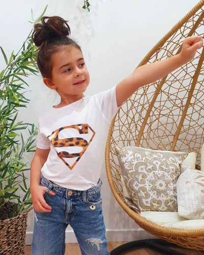 T-shirt enfant blanc superman léopard