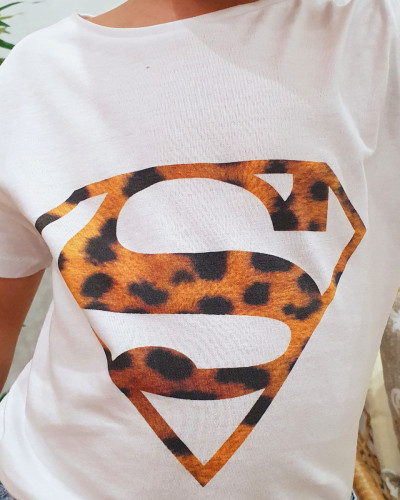 T-shirt enfant blanc superman léopard