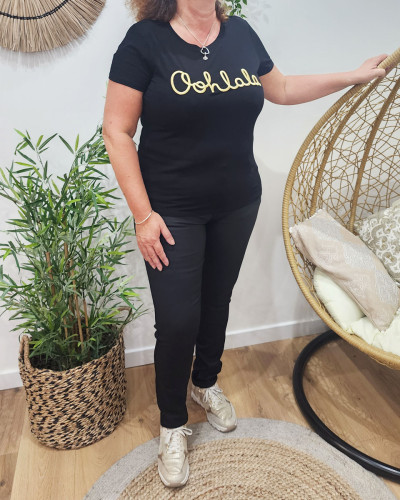T-Shirt femme grande taille noir Oohlala doré