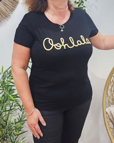 T-Shirt femme grande taille noir Oohlala doré