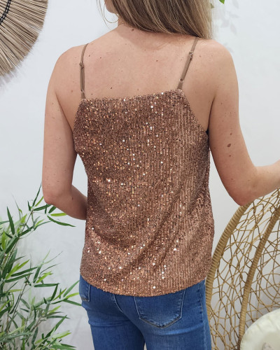 Top femme marron à sequins