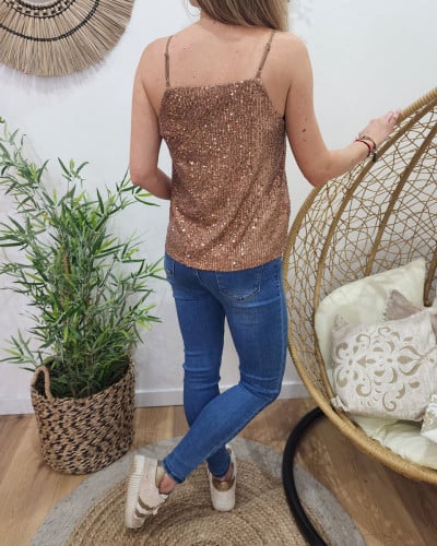 Top femme marron à sequins