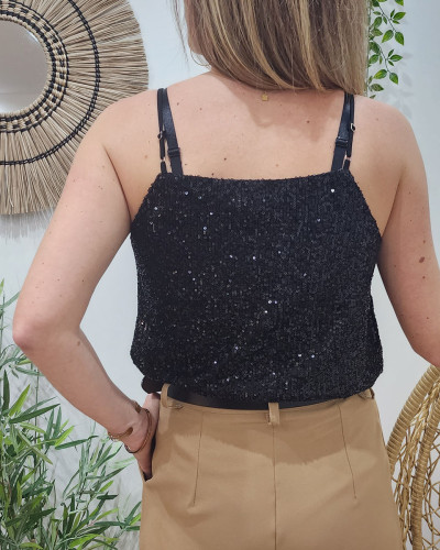 Top femme noir à sequins