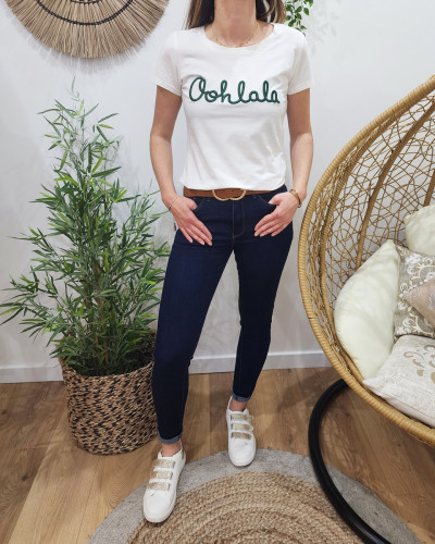 T-Shirt femme blanc Oohlala vert sapin