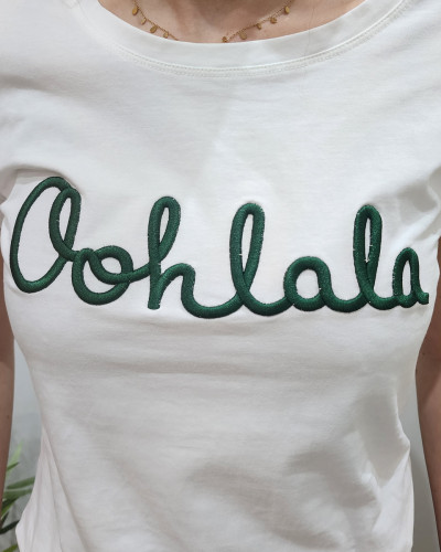 T-Shirt femme blanc Oohlala vert sapin