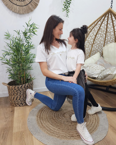 T-Shirt enfant blanc Telle mère telle fille doré