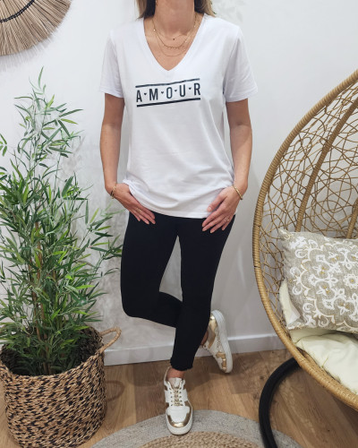 T-shirt blanc femme AMOUR pailleté