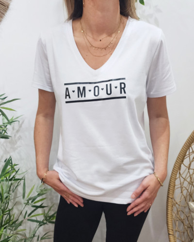 T-shirt blanc femme AMOUR pailleté