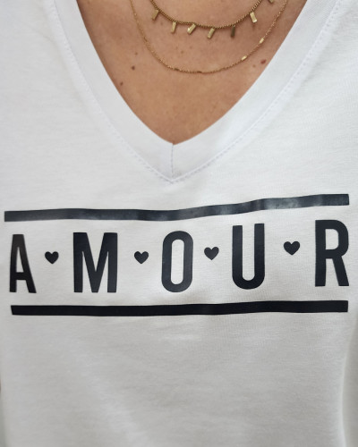 T-shirt blanc femme AMOUR pailleté