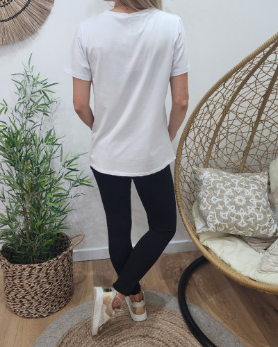 T-shirt blanc femme AMOUR pailleté