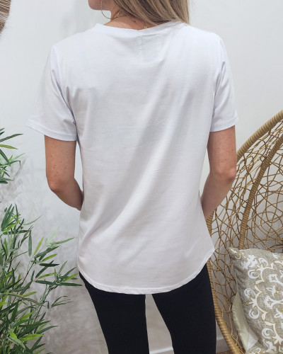 T-shirt blanc femme AMOUR pailleté